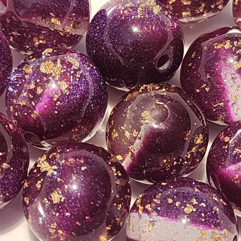 Beads Purple‎ Gold Splash 16mm 4 Pieces Acrylic Loose Beads Keychain Crafts